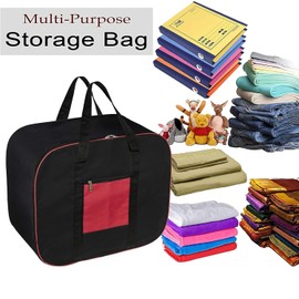 MJ Vision Extra Large Foldable Clothes Storage Bag Underbed Storage Waterproof Bag, Moisture Proof Nylon Thick Blanket Storage Bags, (Size - 54 x 46 x 28) cm, (Red & Black), Pack of 1