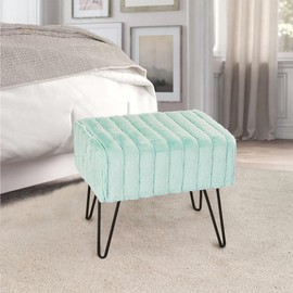 Home Soft Things Super Mink Faux Fur Blue Ottoman Bench 19" x 13" x 17" H, Bleached Aqua, Living Room Foot Rest Stool Entryway Makeup Bench End of Bed Bedroom Home Decor Chair