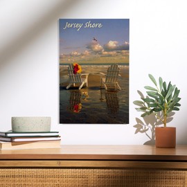 Lantern Press 12x18 Inch Premium Wood Sign, Ready to Hang Wall Decor, Jersey Shore, Adirondack Chairs on the Beach