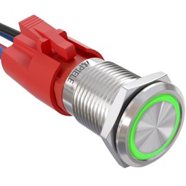 APIELE 10 Amp 16mm Latching Push Button Switch 12V Angel Eye LED Waterproof Round Self-Locking 1NO (Silver Stainless Steel, Green)