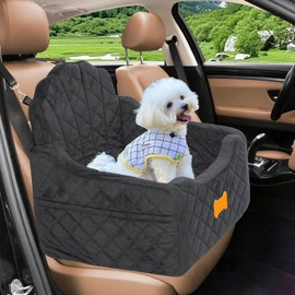 koneboss Dog Car Seat for Small Dogs Under 30lbs, Detachable Washable Pet Booster Seat with Safety Belt & Storage Pockets, Travel Car Bed, Black