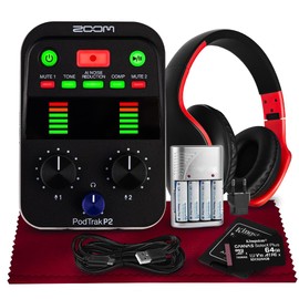 Zoom Podtrak P2 Portable Podcast Recorder – 2 USB Mic Inputs, AI Noise Reduction, 4-Track Recording, Tone & Comp Effects, Dual Headphone Outputs with MicroSD, Headphone, and Rechargeable Batteries