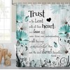 Bible Verse Inspirational Quote Shower Curtain, Green Floral Daisy Trust