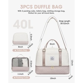 Travel Duffle Bag Weekender for Women: Travel Duffel Bag Carry-On Overnight Bag with Shoe Compartment & Wet Pocket Large Weekend Tote Bag with Toiletry Bags Gym Duffel Bag for Hospital Beige