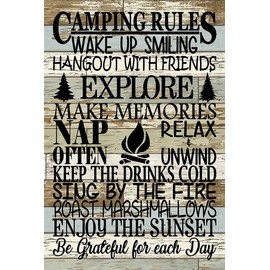 Funny Camping Rules Metal Tin Sign Wall Decor Farmhouse Rustic Camping Signs with Sayings for Home Camper Room Decor Gifts 8x12 inch