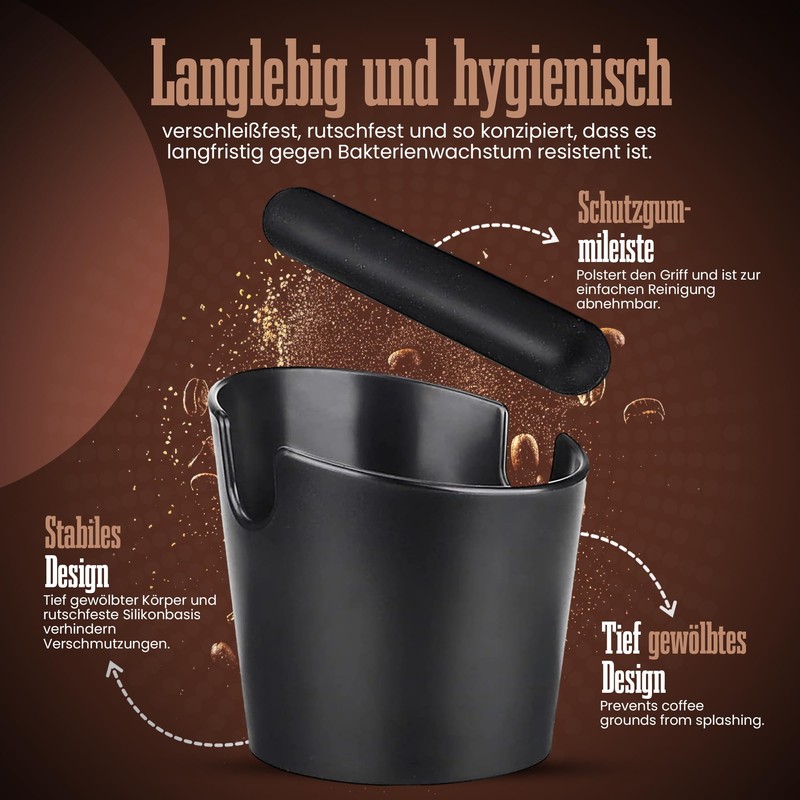 Muntel Coffee grounds container, knockbox, non-slip, 1.3 L, black