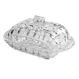 Butter Dish - Cheese Dish - Covered - Cut Crystal Glass - Rectangular - 6.8" Length - Made in Europe - by Barski