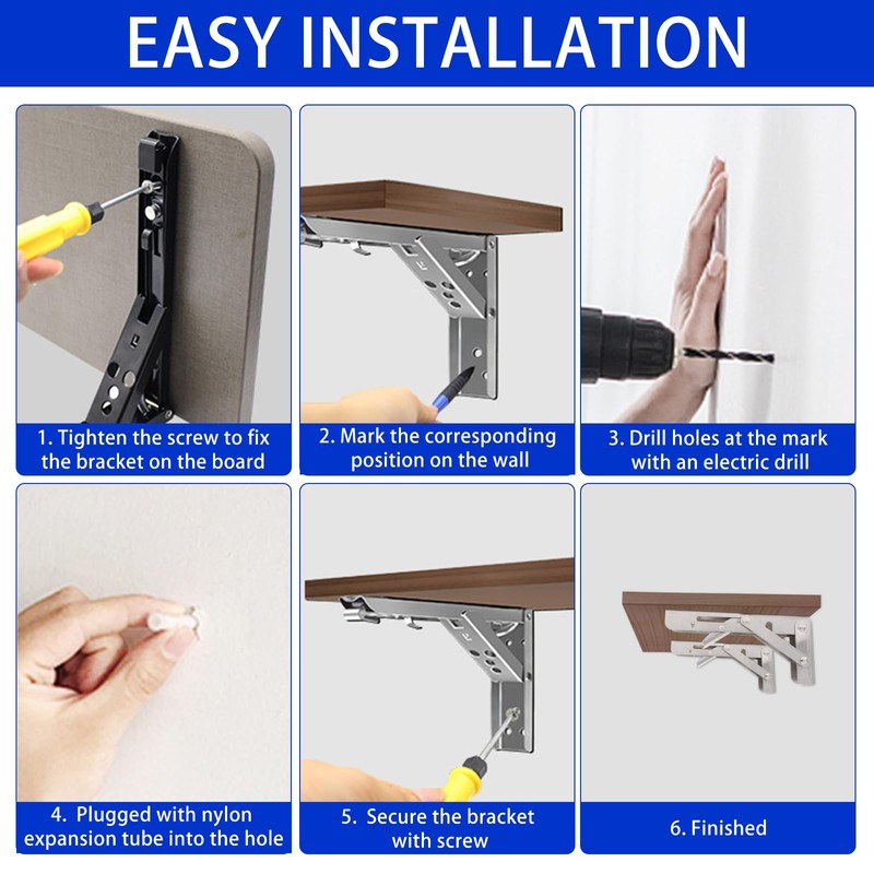 ZHMEINA Folding Shelf Brackets 6 Inch, Heavy Duty Stainless Steel