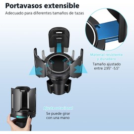 Portavasos Ajustable para Auto, Negro, Extensible, Compatible con Tazas y Vasos de Café, Montaje Vertical