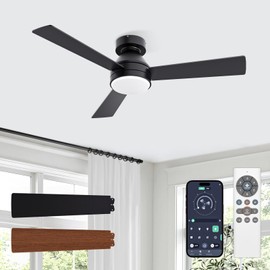 VOLISUN Ceiling Fan with Lights, 42 inch Low Profile Ceiling Fan with Light and Remote, Reversible, 3CCT, Dimmable, Noiseless, Black Flush Mount Ceilings Fans for Bedroom, Indoor/Outdoor
