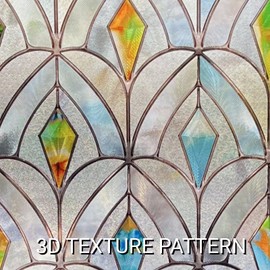 3D Stained Glass Window Film, Decorative Window Privacy Film for Bathroom,Front Door,Home, Sun Blocking Heat Control,Static Cling,Malachite, 17.3inch x 47.2inch