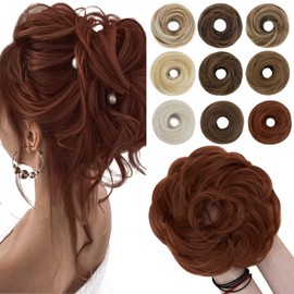 SEGO 55g Messy Bun Fluffy Tousled Updo Scrunchies Synthetic Thicker Hair Bun Hair Piece For Women Easy Bun Hairpiece, Auburn Ginger
