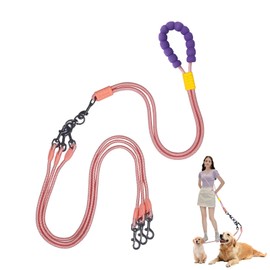 Double Dog Leash No Tangle, Adjustable Split Leads Three Pet Walking Leash with Comfortable Padded Handle for Three Dogs, Hands - Free Three Leashes for Small/Medium Pets (Pink, Three Leashes)