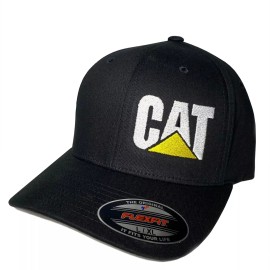 Flexfit CAT Embroidered Flexfit Fitted Ball Black Caterpillar Diesel Heavy Machinery Cap - S/M
