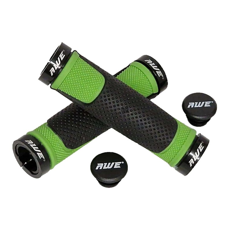 AWE® AWEGrip™ Alloy BMX MTB Bicycle Handlebar Locking Grips (Black/Green)