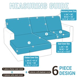 HDCAXKJ 100% Waterproof Sectional Couch Cushion Covers 6 Pieces L Shape Sectional Cover Stretch Chaise Sofa Seat Slipcover Set Pets Jacquard Magic Sofa Cover (White, 2 Seater + 3 Backrest + 1 Chaise)