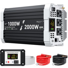 1000 watt Pure sine Wave Inverter, 12V DC to 110V AC Power Inverter, Used for Solar Emergency Power Supply in RV Homes, with 3 AC Output sockets, USB Port, Type-C Port, Remote Control with LCD Screen
