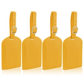 Pack of 4 Suitcase Tags, ID Tags with Full Back Protection Cover, PU Leather Suitcase Tag, Suitcase Tag, Faux Leather Protection Privacy for Business Trip (Yellow)