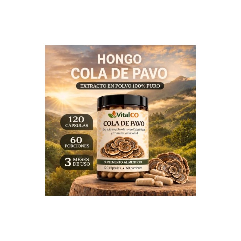Hongos Adaptógenos Suplemento Hongo Cola Pavo 120 Cápsulas Extracto 100