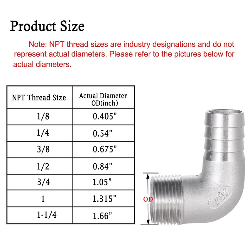 Walkinginrain 304 Stainless Steel Hose Barb 90 Degree Elbow 5/8"
