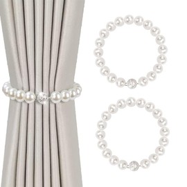 Set of 2 Curtain Tassels, Pearl, Hooks, Stylish, Strong, Magnet, Room Decoration, 9.8 inches (25 cm) / 15.7 inches (40 cm) Curtain Holder (15.7 inches (4