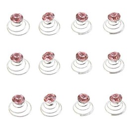 canjoyn 24 Pcs Bridal Gem Spin Hair Pins Swirl Hair Twists Coils Wedding Spiral Twist Hairpins Shiny Rhinestone Crystal Twisters Metal Spiral Updo Prom (Pink)