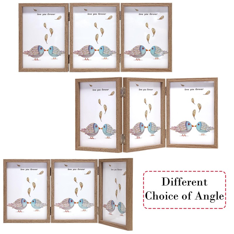TOFOREVO 4x6 3 Picture Frame Triple Wooden Three Hinged Photo