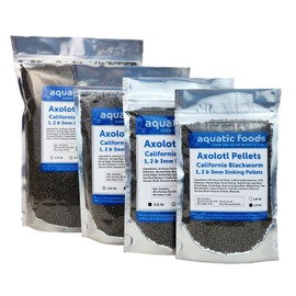 Aquatic Foods Inc. Axolotl Blackworm Pellets. 1mm, 2mm, 3mm Size Mix of Sinking California Blackworm Micro Pellets for All Axolotl, Frogs, Shrimp, Salamanders, Newts, Snails…2 & 1/2-lbs Pouch Bag