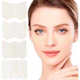 24 Piezas Glitter Pecas Cara Tatuaje, Cara Glitter Parches de Maquillaje, Tatuajes Temporales con Brillo Dorado a Prueba de Agua, Tatuaje Pecas con Purpurina Dorada para Festivales y Carnavales
