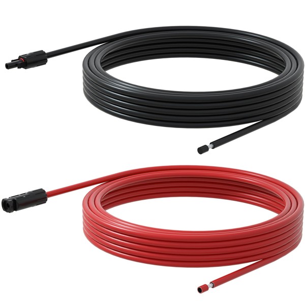 ECO-WORTHY 20FT 10AWG Solar Panel Extension Cable with Female and Male Connector for Solar Panels, Solar Controllers (20FT Red + 20FT Black)