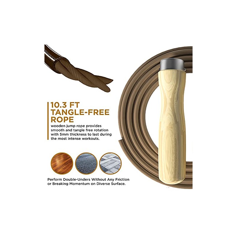 Skipping Rope by Athletics Gear, Pure Wood Handle and Premium