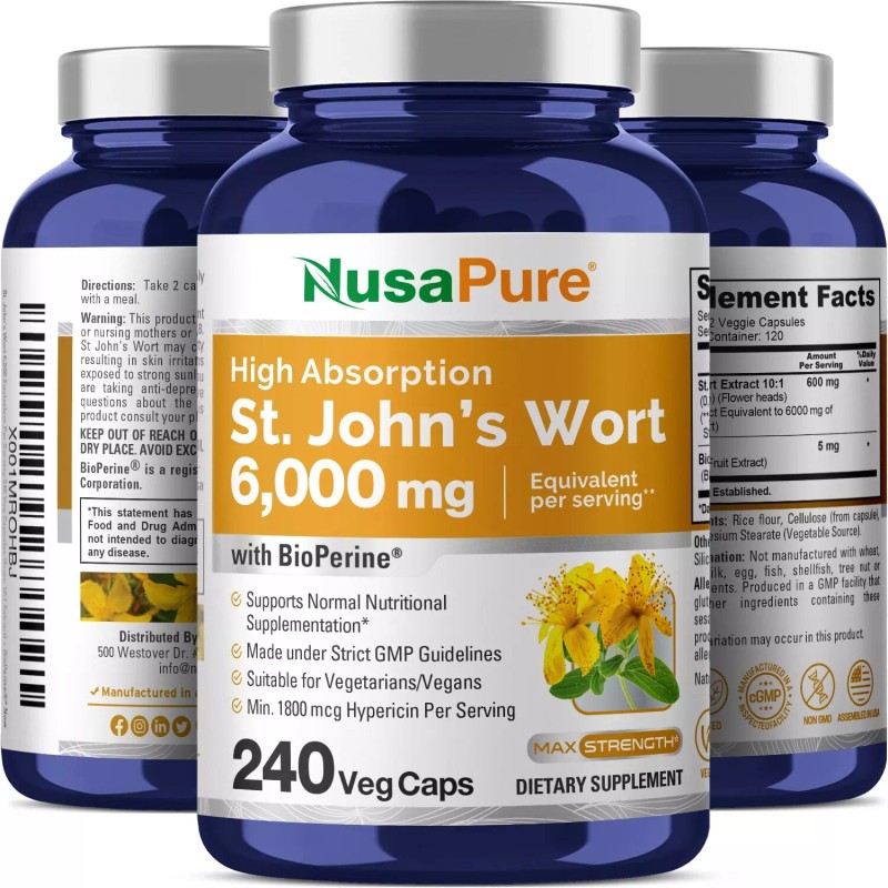 NusaPure St. John's Wort 6,000mg 240 Veggie Capsules (Non-GMO)