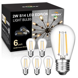 BRIMAX 6 Pack 2W LED Light Bulbs,Equivalent to 15W-20W,Low Watt Small S14 Replacement Bulbs for Outdoor String Lights and Sputnik Chandelier,Shatterproof,120V,2700K,E26 Base (3.35″ H × 1.77″ W)