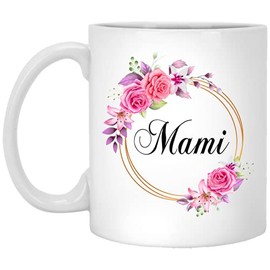 GavinsDesigns Mami Flower Novelty ffee Mug Gift For Mother's Day - Mami Pink Flowers On Gold Frame - New Mami Mug Flower - Birthday Gifts For Mami - Mami ffee Mug 11oz (MUG-H9QDATVACA-11oz)