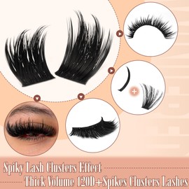 Winifred Lash Clusters with Spikes Thick Volume Manga Cluster Eyelash Extensions Wispy C Curly Eyelash Clusters with Bottom Lashes 8-16mm Wide Span Anime Individual Lashes