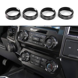 Keptrim for F150 Air Conditioner Switches AC VOL Knob Ring Button Trim for Ford F150 XLT 2015 2016 2017 2018 2019, Black Aluminum 4pcs (Not for 2021 2022)
