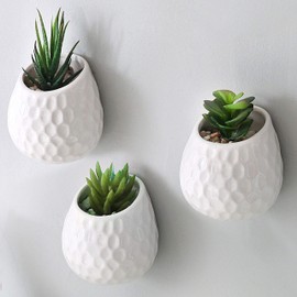 MyGift 4-Inch White Ceramic Mini Hanging Planters, Golf Ball Inspired Wall Mounted Succulent Plant Pots, Set of 3