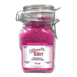 Ultimate Baker Natural Pink Sanding Sugar - Kosher Certified Natural Medium Crystal Pink Sugar (8oz Glass Gift Bottle)