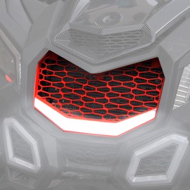 A & UTV PRO Front Grille with Integrated LED Light Bar for Can-Am Maverick X3 MAX Turbo R 2017-2023, Upgraded Front Bumper Mesh Grill and Light Accessories, Plug-and-Play, Red, 1PC