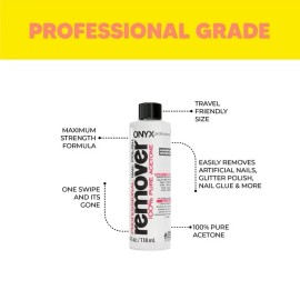 Eliminar esmalte de uñas ONYX Professional 100 % acetona pura máxima resistencia, 4 fl oz