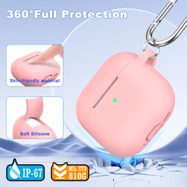 MHYALUDO for AirPods 4th Generation Case Cover 2024, Military Grade Soft Silicone Shock-Absorbing for AirPods 4 Case with Keychain & Cleaning kit, Sand Pink