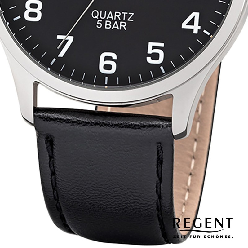 Regent Men's Analogue Quartz Watch with Leather Strap 11110832, silver,