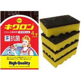 Kikuron A Antibacterial Kitchen Sponge, Pink/Yellow, 4 Pieces, Includes Abrasive Particles, Made in Japan