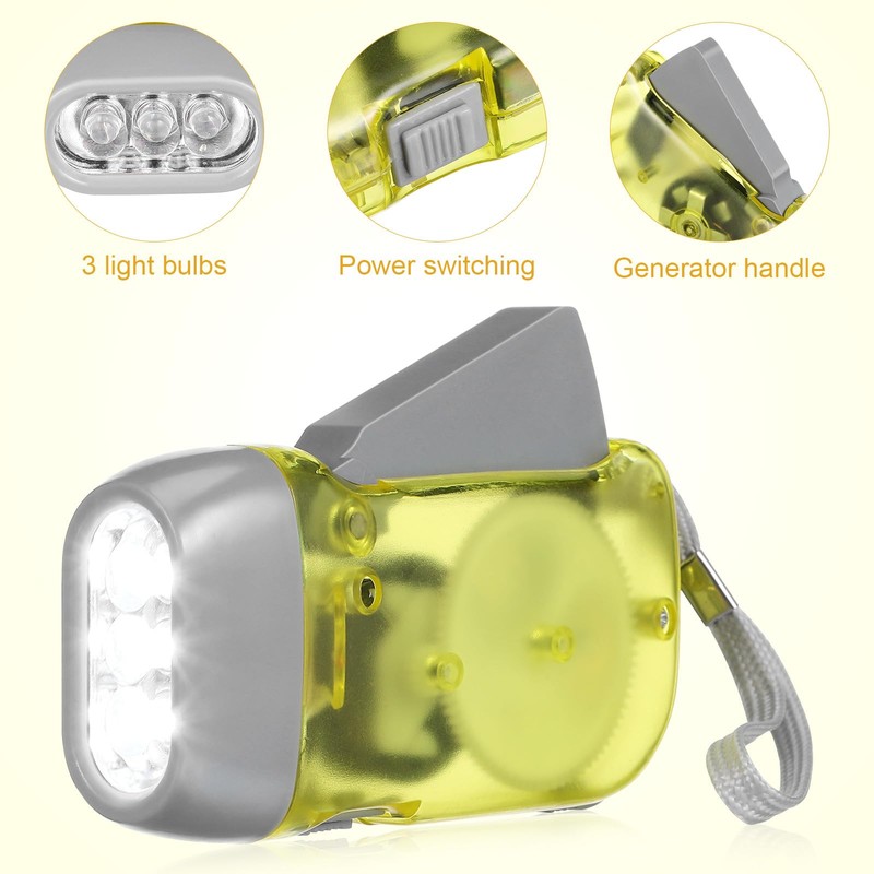 jojofuny 3Pcs Wind Up Torch Hand Crank Flashlight, Shake Flashlight,