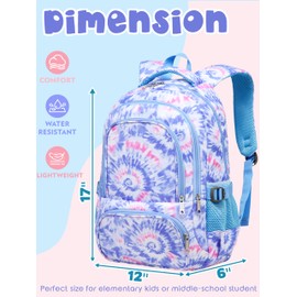 BLUEFAIRY Kids Backpack for Girls Elementary Primary Middle School Bags for Aged 8-10 for Teens Childs Bookbags Back to School Book Bags Cute Mochilas para Niñas Tie-dye Violet