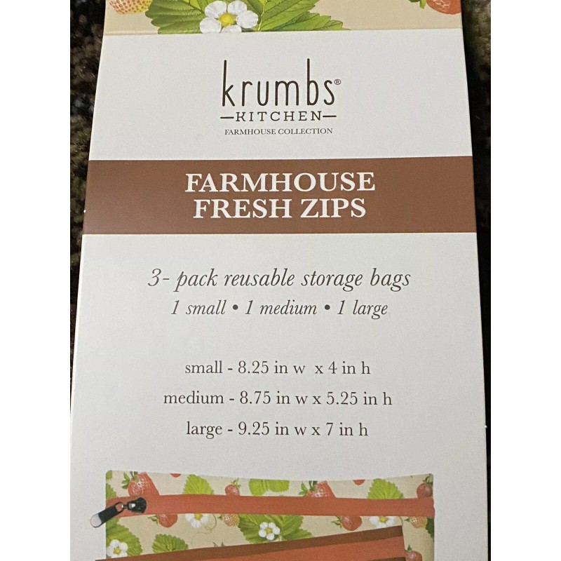 Krumbs Kitchen Farmhouse Strawberries 3 Pack Cloth Food Storage Bags