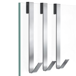 Shower Door Hooks 12 in, Shower Hooks for Towels, Heavy Duty Drilling-Free Extended Towel Hooks for Bathroom Frameless Glass Door, Over The Door Towel Hooks 3 Packs Silver