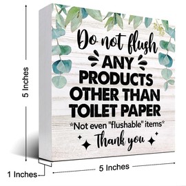 Do Not Flush Any Products Other Than Toilet Paper Bathroom Wooden Box Sign Desk Decor,Funny Bathroom Wood Block Sign Desk Shelf Decor (Leaves)