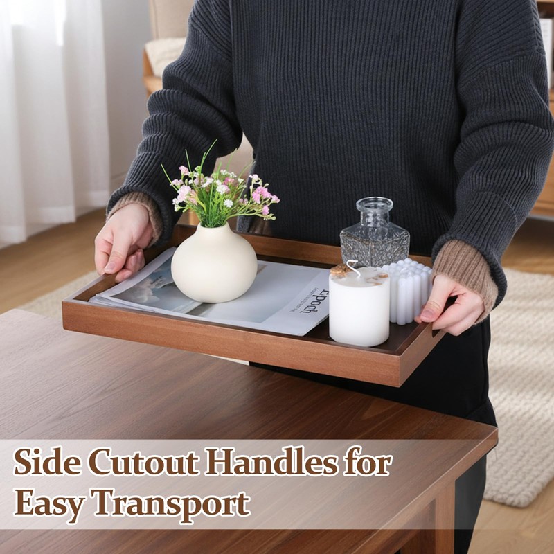 HANLANXUE 2 Pcs 17 Inch Acacia Wood Serving Trays with