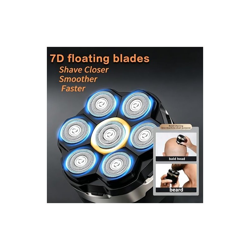 7D Head Shaver for Bald Men, 2 Magnetic Detachable Blades,